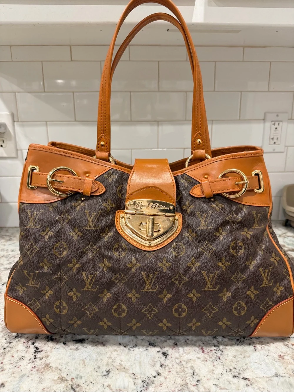 Louis Vuitton Monogram Quilted Satchel with Tan Trim